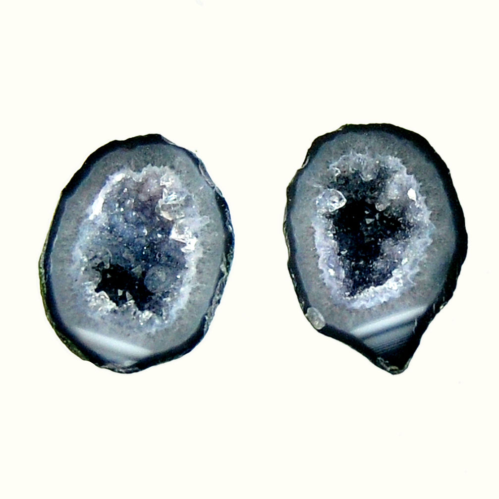 Natural 7.40cts geode druzy black 14x10 mm fancy pair loose gemstone s16494