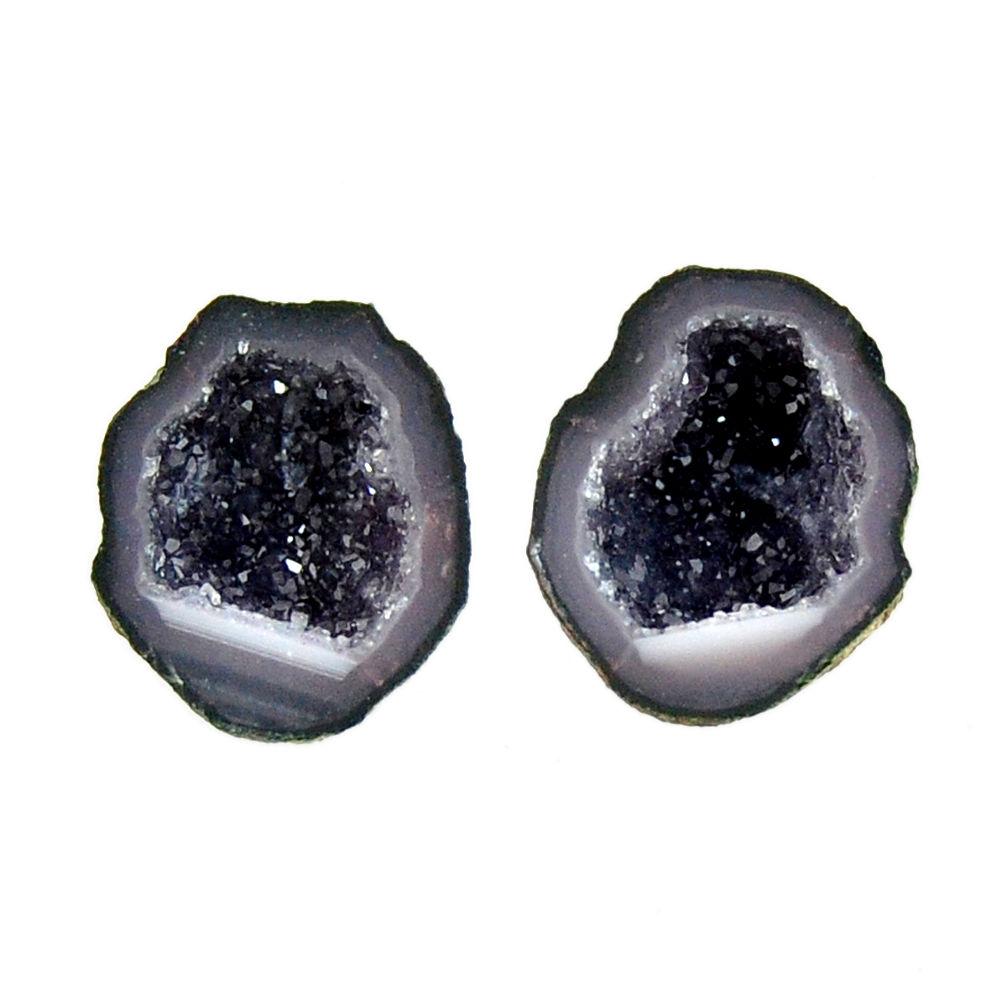 Natural 8.15cts geode druzy black 14x12 mm fancy pair loose gemstone s16490
