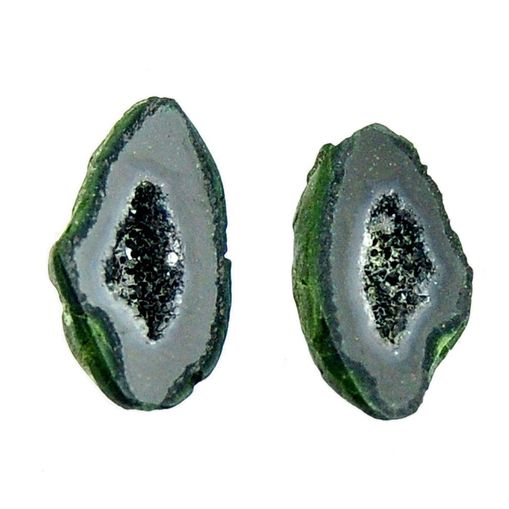 Natural 6.30cts geode druzy black 14x8 mm fancy pair loose gemstone s16540