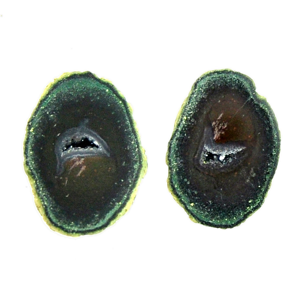 Natural 11.30cts geode druzy black 15.5x11 mm fancy pair loose gemstone s16516