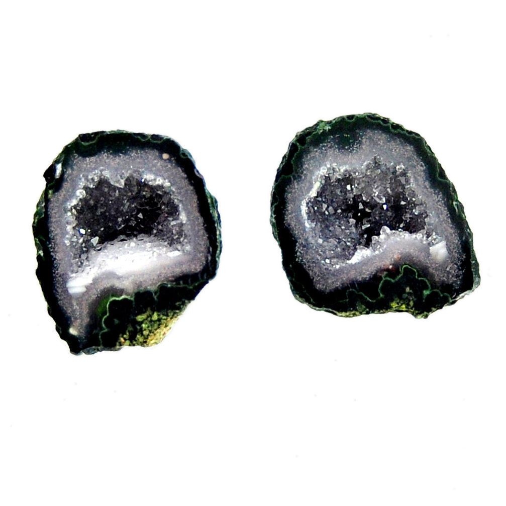 Natural 10.30cts geode druzy black 15x11 mm fancy pair loose gemstone s16505