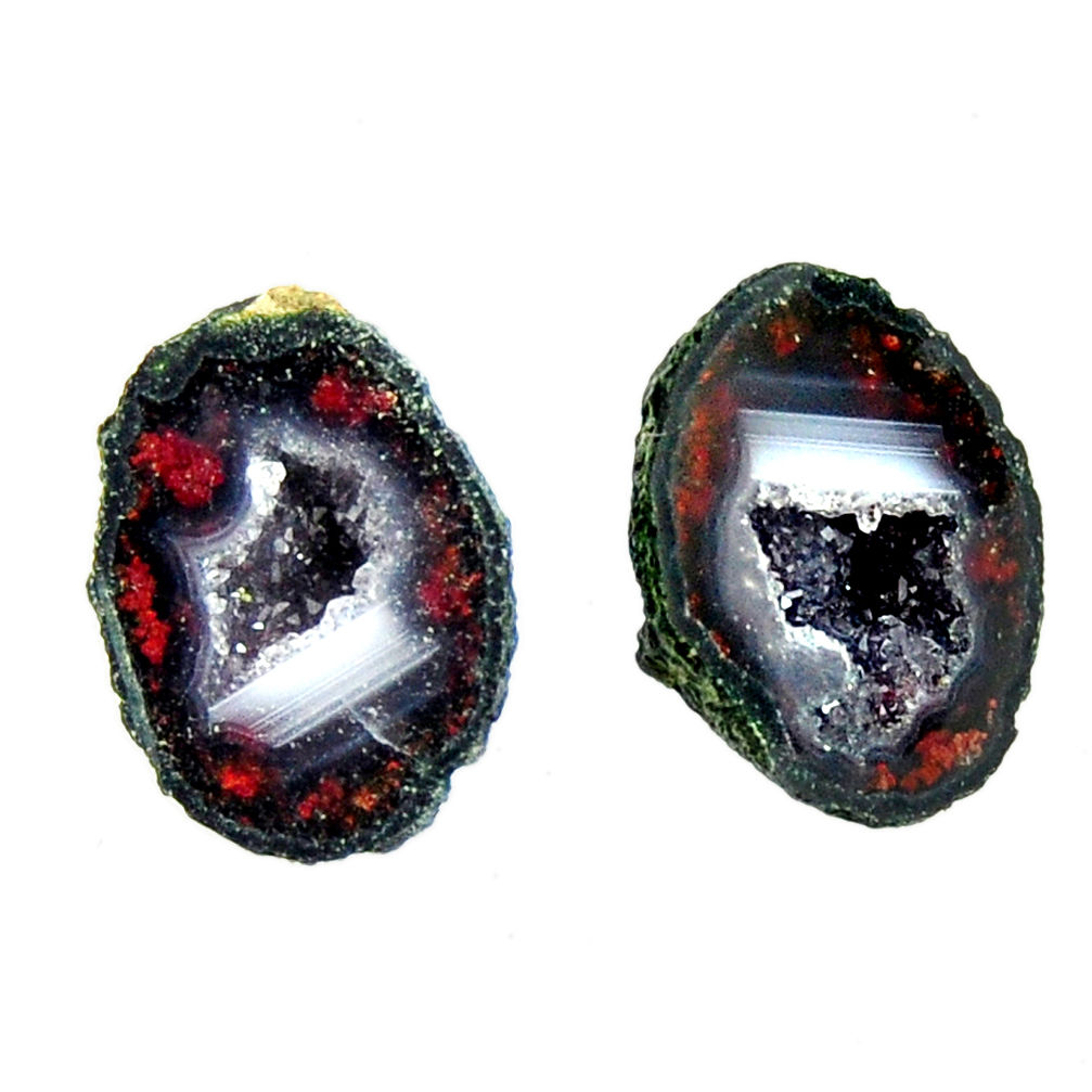 Natural 12.40cts geode druzy black 15x12 mm fancy pair loose gemstone s16492