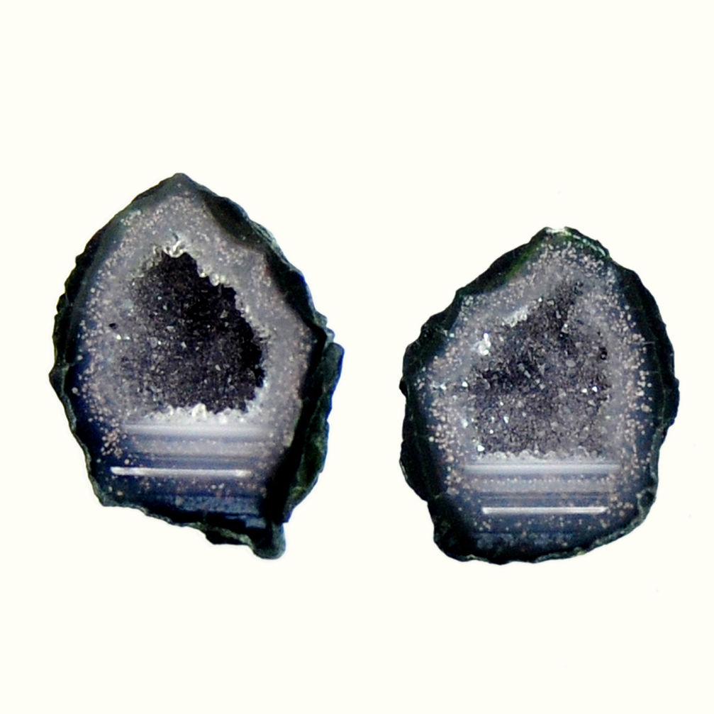 Natural 9.10cts geode druzy black 16x11.5 mm fancy pair loose gemstone s16497