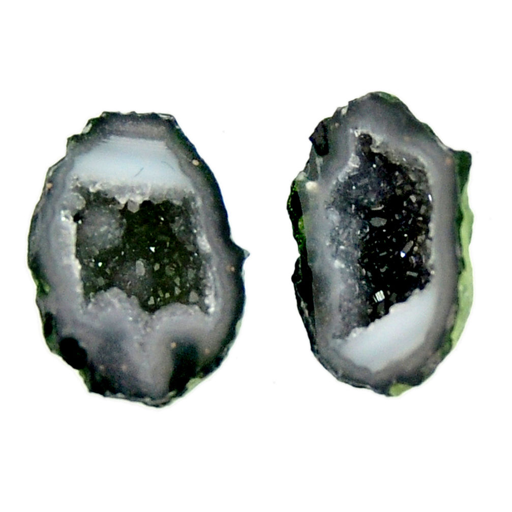 Natural 12.40cts geode druzy black 17x10.5 mm fancy pair loose gemstone s16530