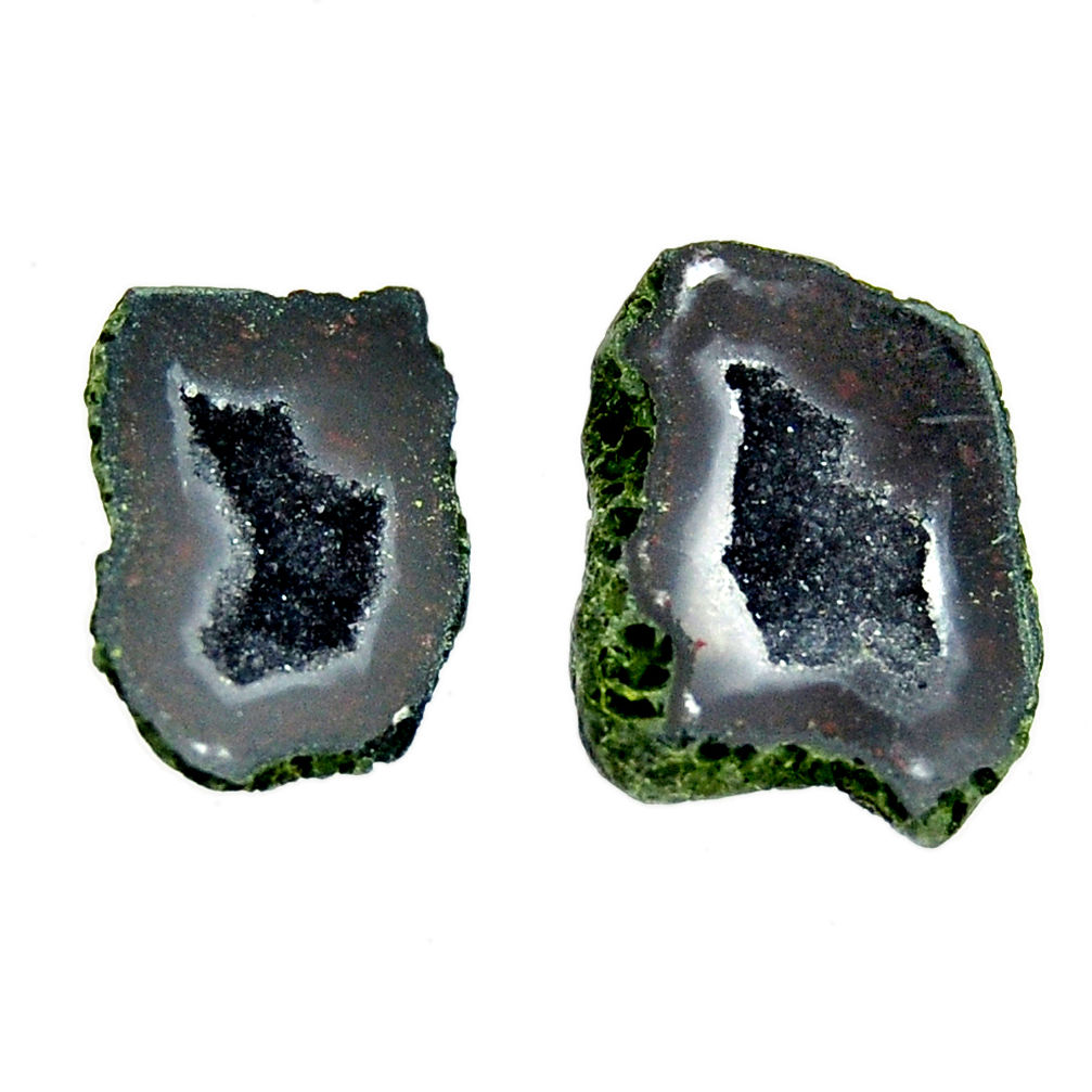 Natural 16.30cts geode druzy black 17x13 mm fancy pair loose gemstone s16534