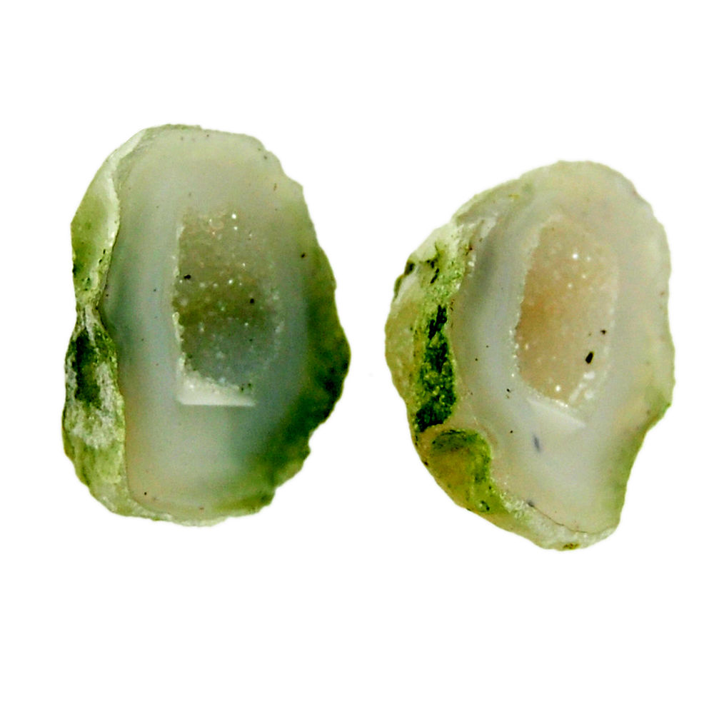 Natural 22.40cts geode druzy green 18.5x13.5 mm fancy pair loose gemstone s16522