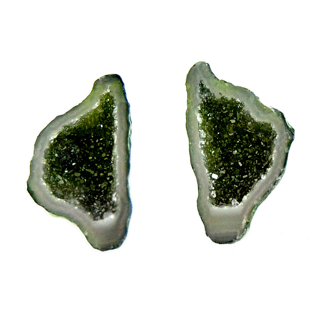 Natural 8.10cts geode druzy green 20x10 mm fancy pair loose gemstone s16523