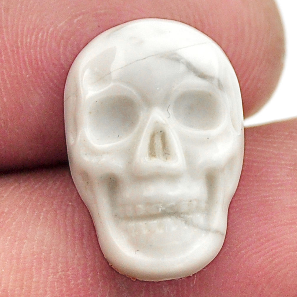 Natural 8.45cts howlite white carving 17.5x12 mm skull loose gemstone s18094