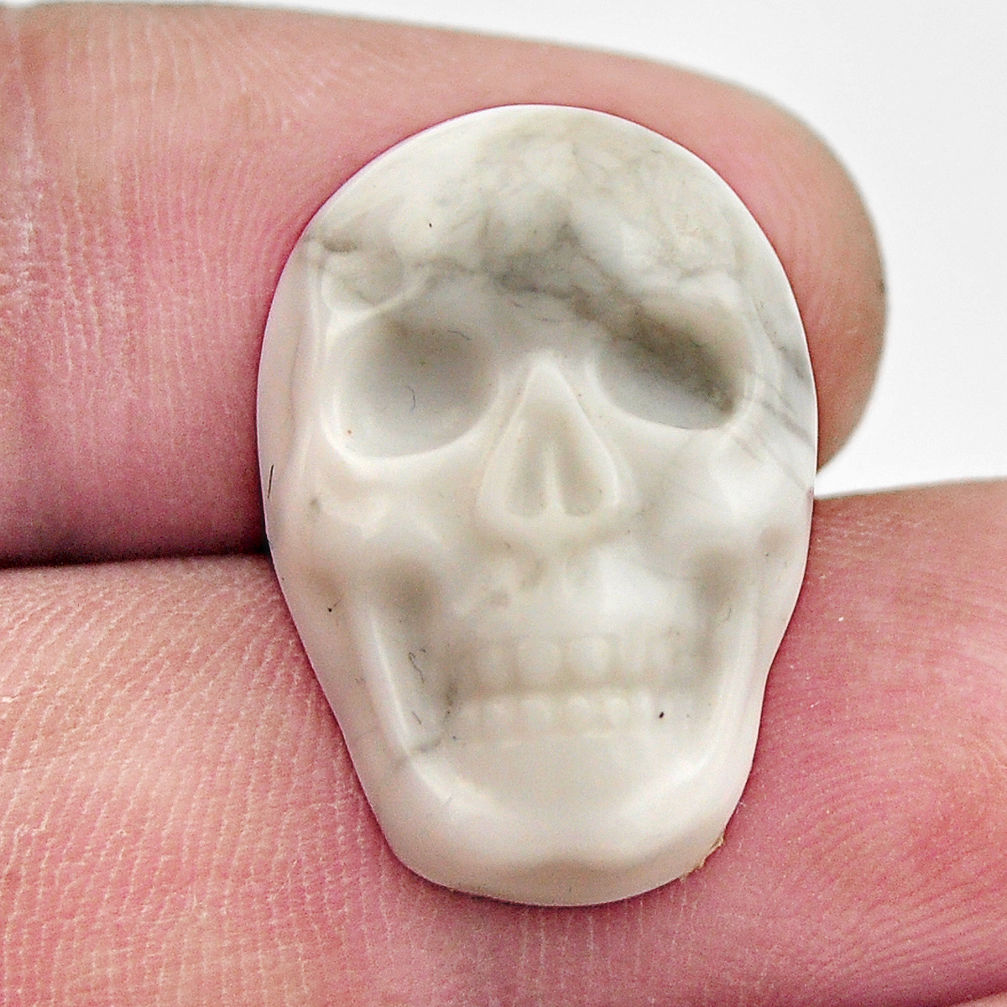 Natural 16.30cts howlite white carving 22.5x15.5 mm skull loose gemstone s18221