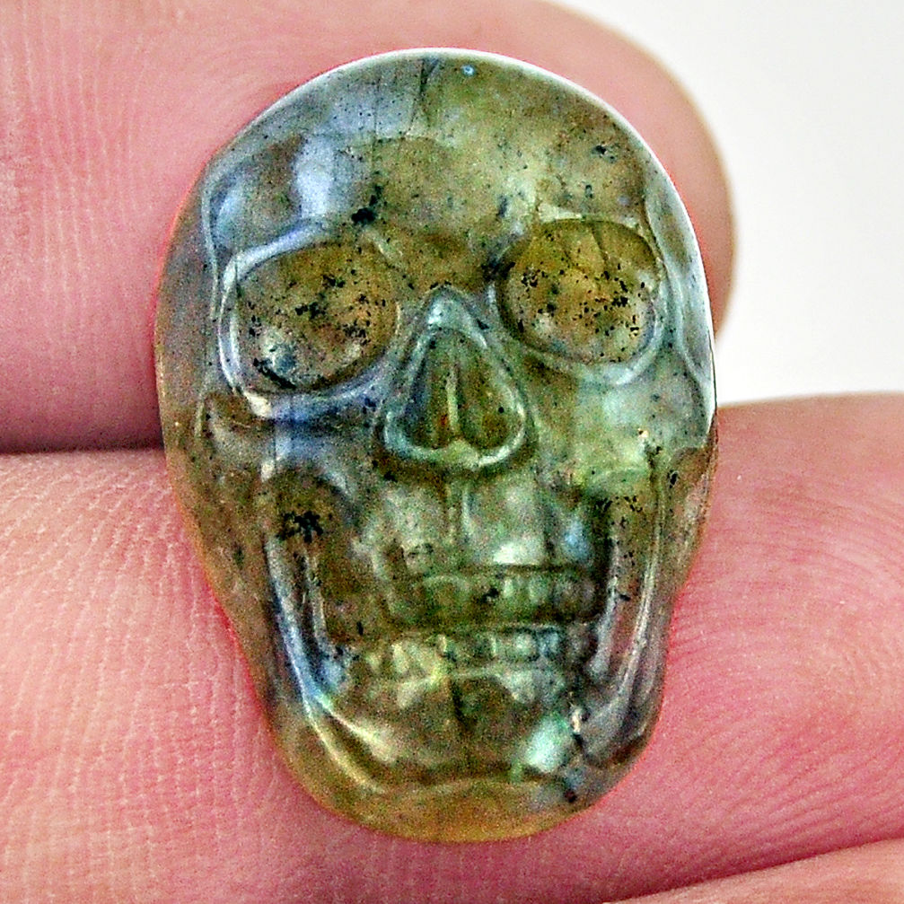 Natural 14.20cts labradorite blue carving 22.5x15 mm skull loose gemstone s18226