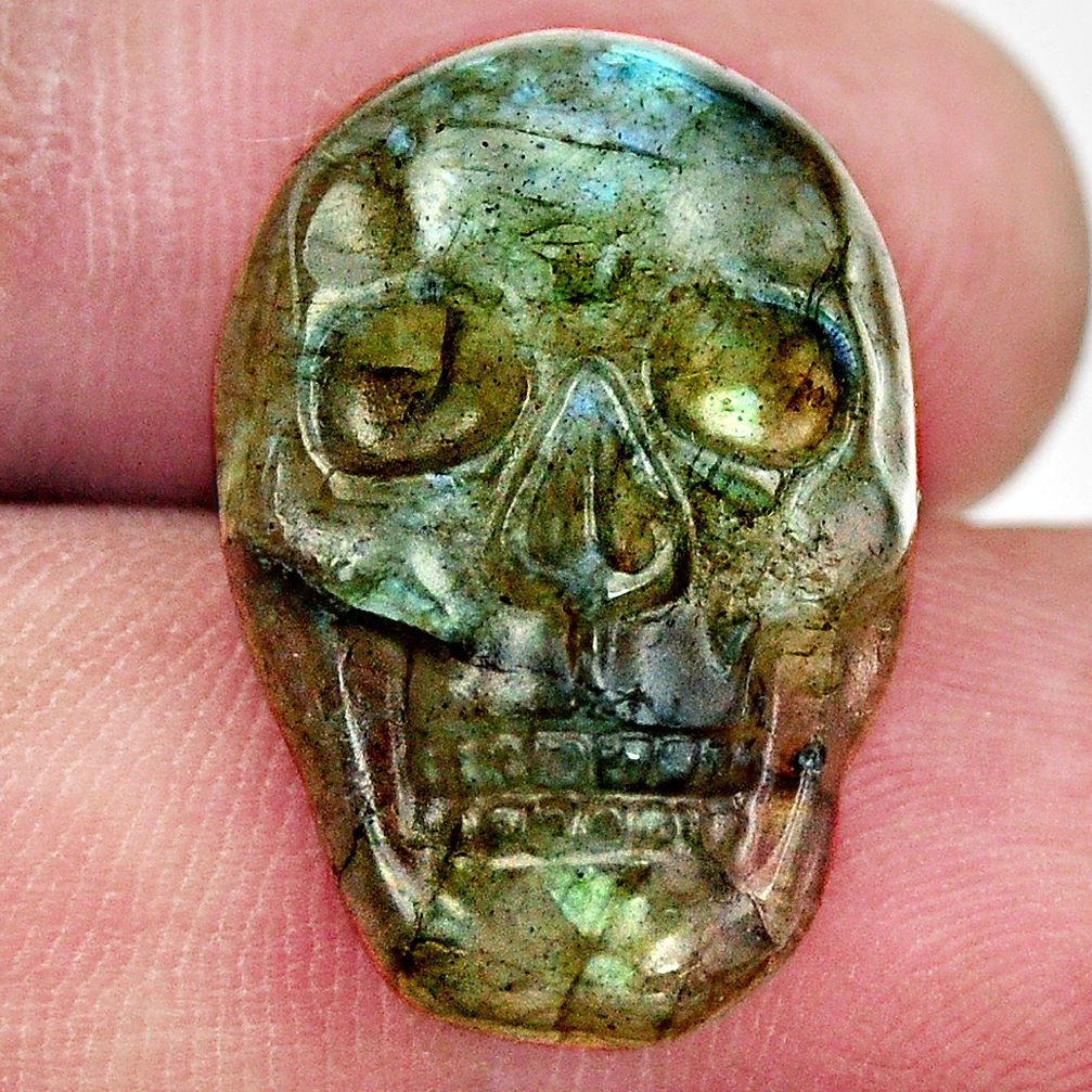 Natural 14.30cts labradorite blue carving 22.5x15 mm skull loose gemstone s18239