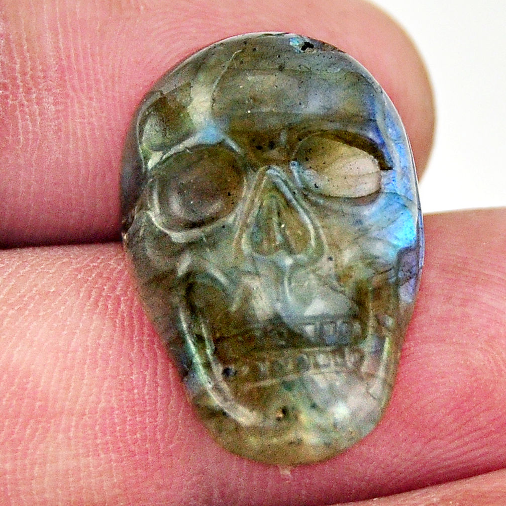 Natural 13.25cts labradorite blue carving 22x15 mm skull loose gemstone s18228