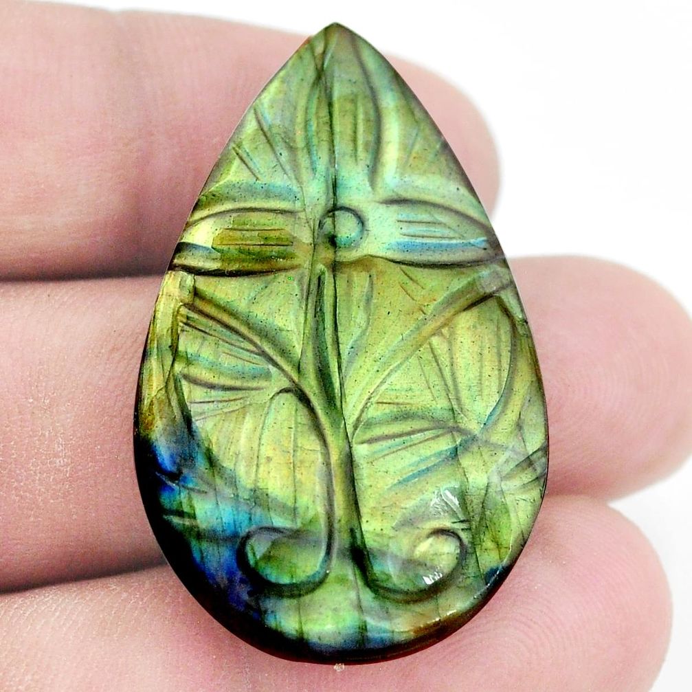 Natural 45.15cts labradorite spectrolite carving 39x24 mm loose gemstone s25071