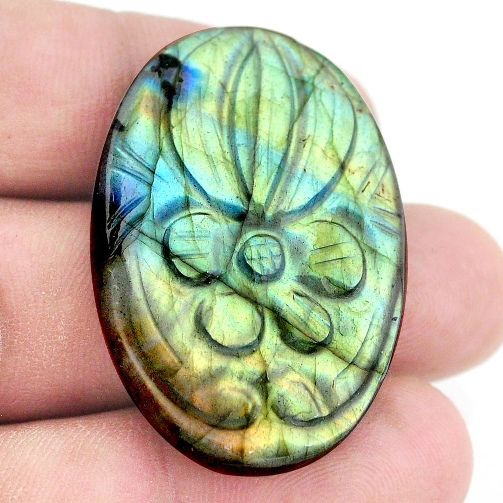 Natural 54.20cts labradorite spectrolite carving 39x26 mm loose gemstone s25068