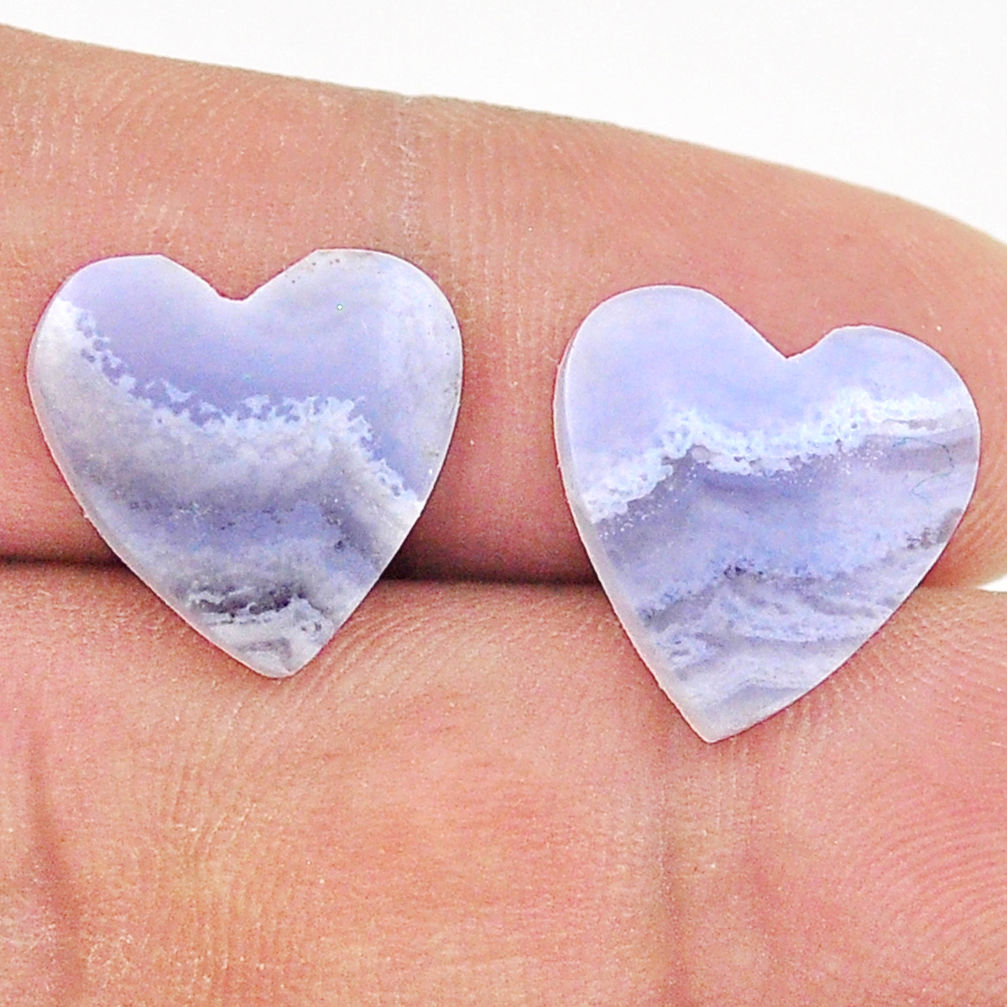 Natural 11.30cts lace agate blue 14x14 mm heart pair loose gemstone s25131