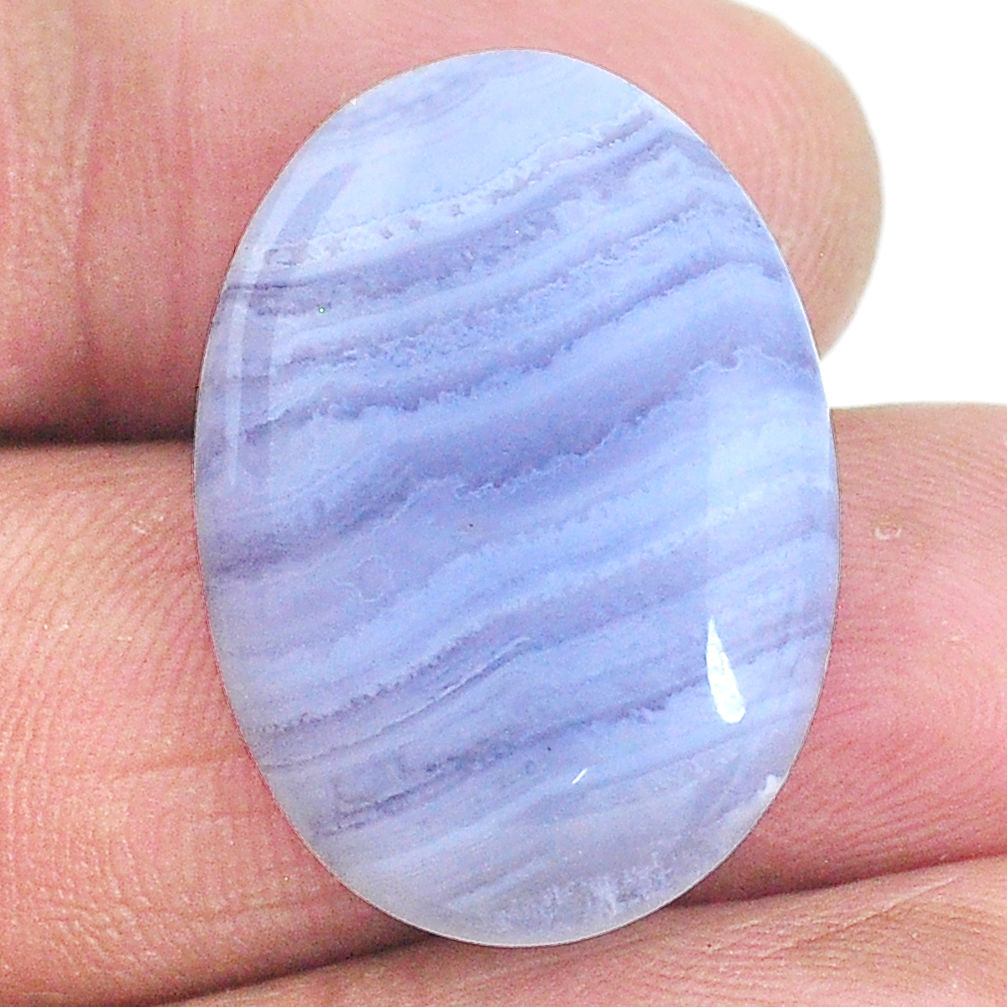 Natural 24.35cts lace agate blue cabochon 26x18 mm oval loose gemstone s22645