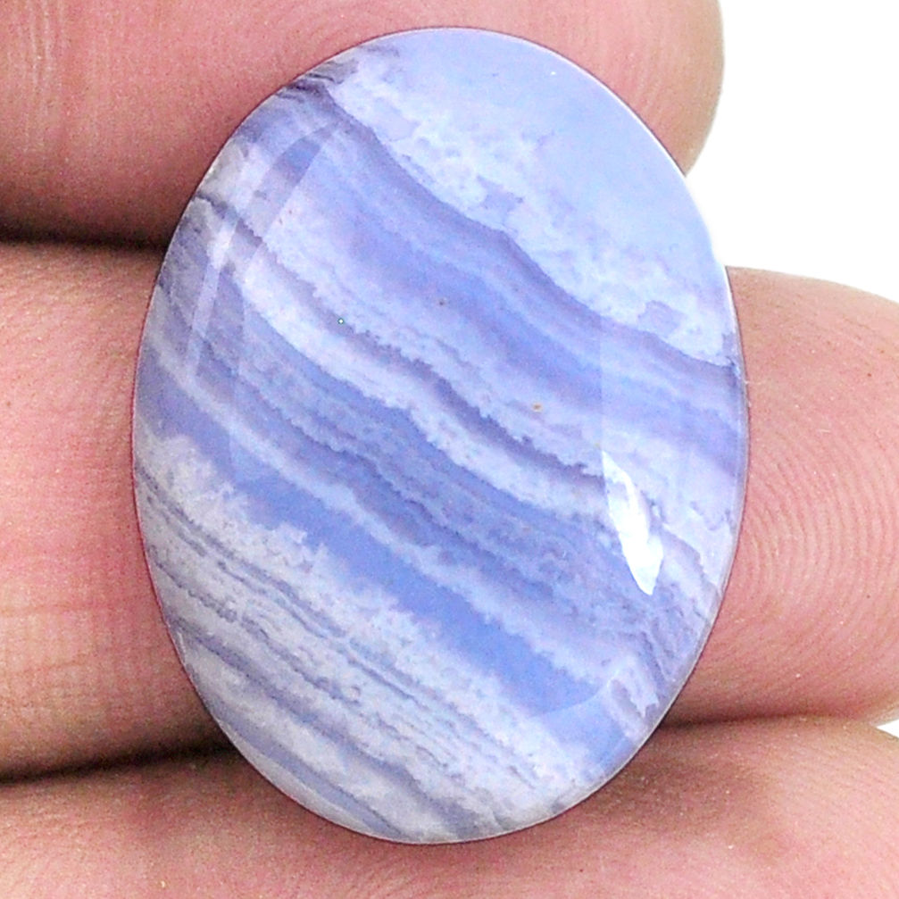 Natural 21.95cts lace agate blue cabochon 26x20 mm oval loose gemstone s20960