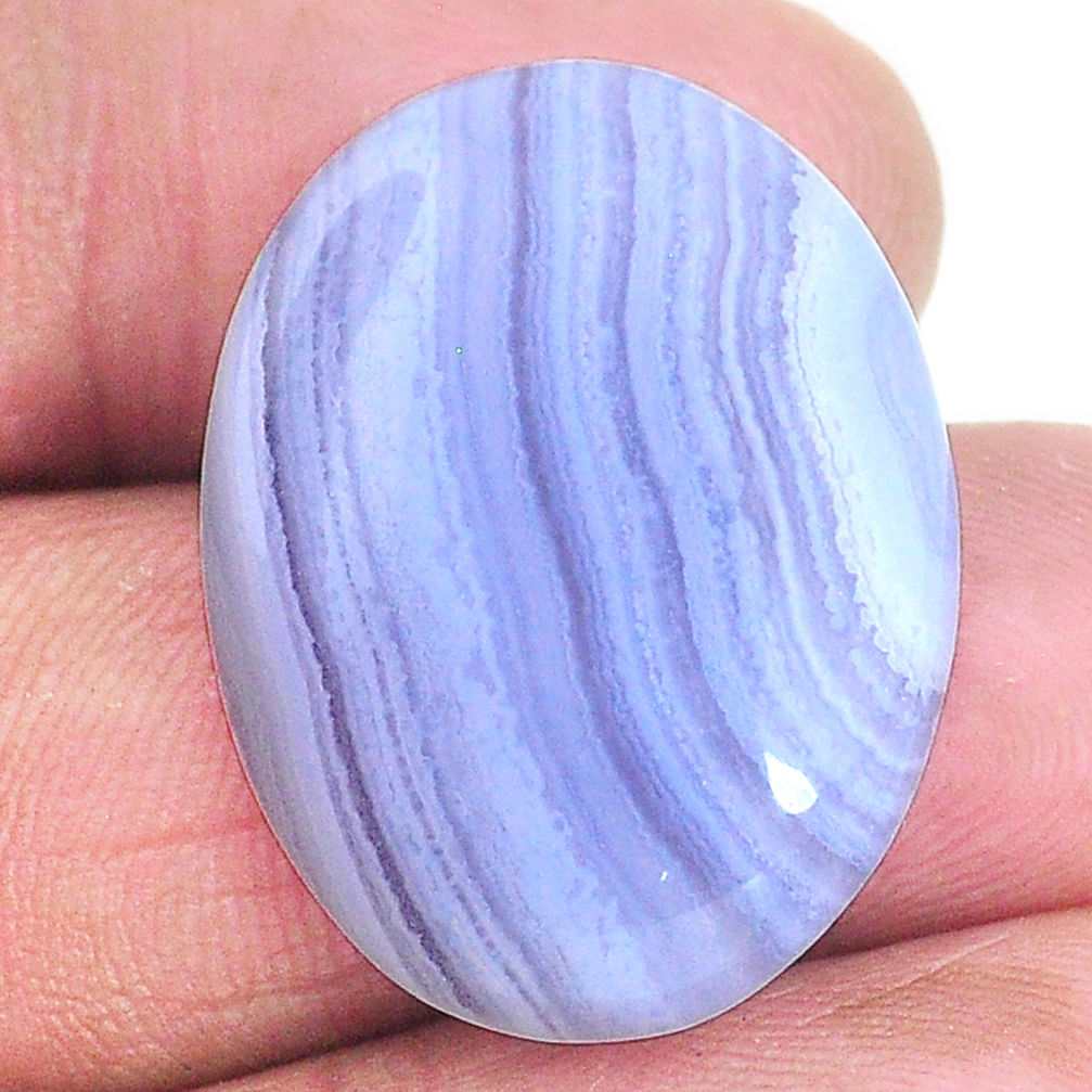 Natural 27.40cts lace agate blue cabochon 27x20 mm oval loose gemstone s22660