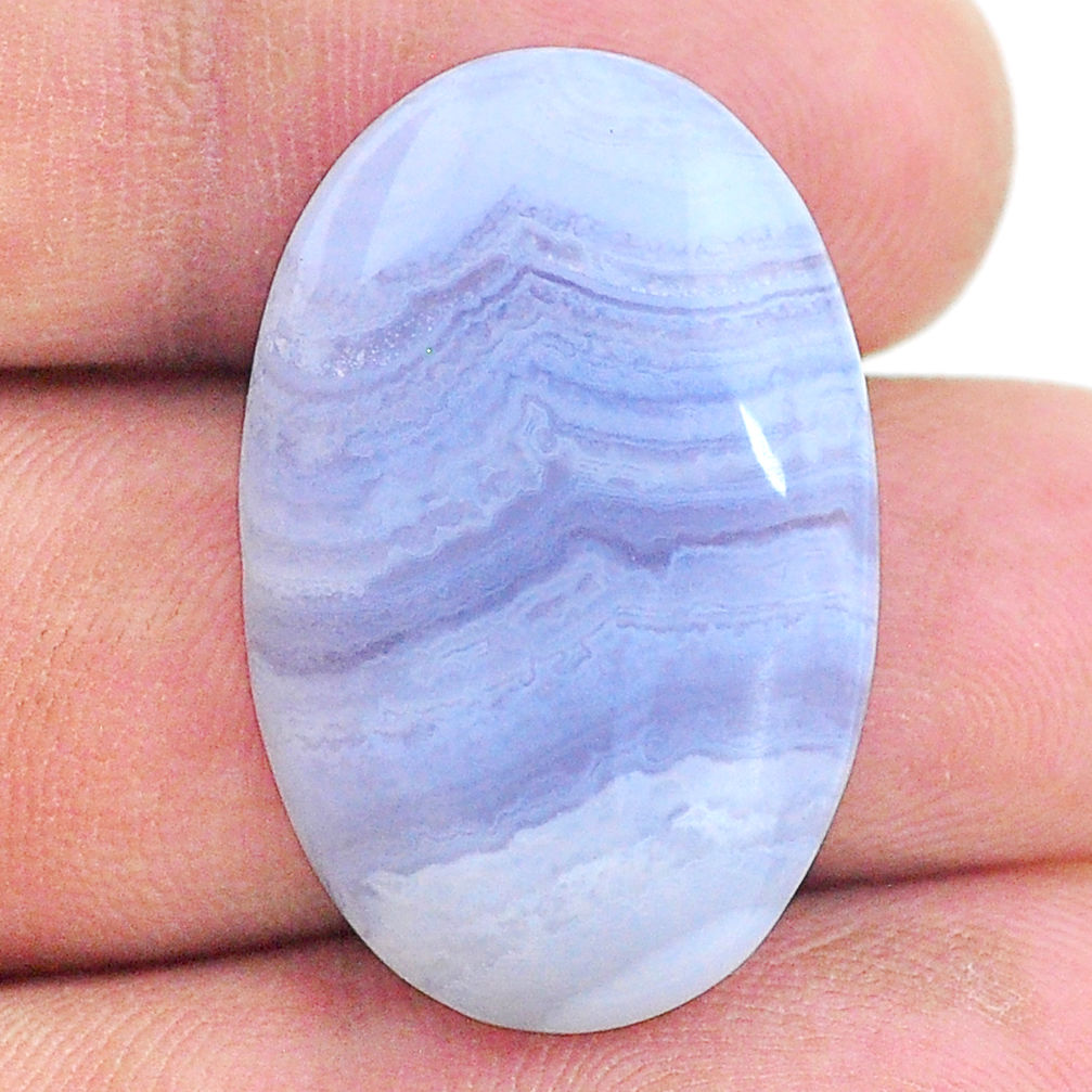 Natural 21.25cts lace agate blue cabochon 28x18 mm oval loose gemstone s24741