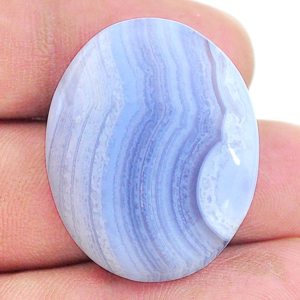 Natural 35.15cts lace agate blue cabochon 30x24 mm oval loose gemstone s24747