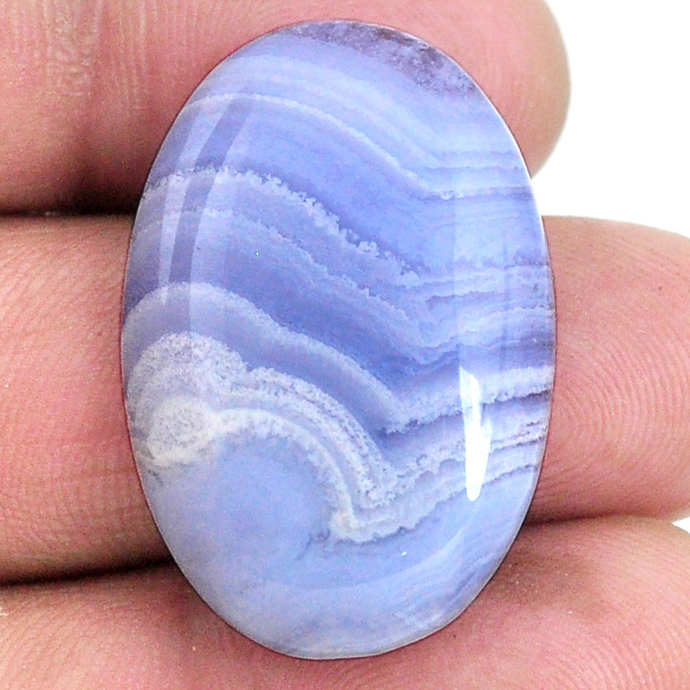 Natural 30.45cts lace agate blue cabochon 31x20 mm oval loose gemstone s20950