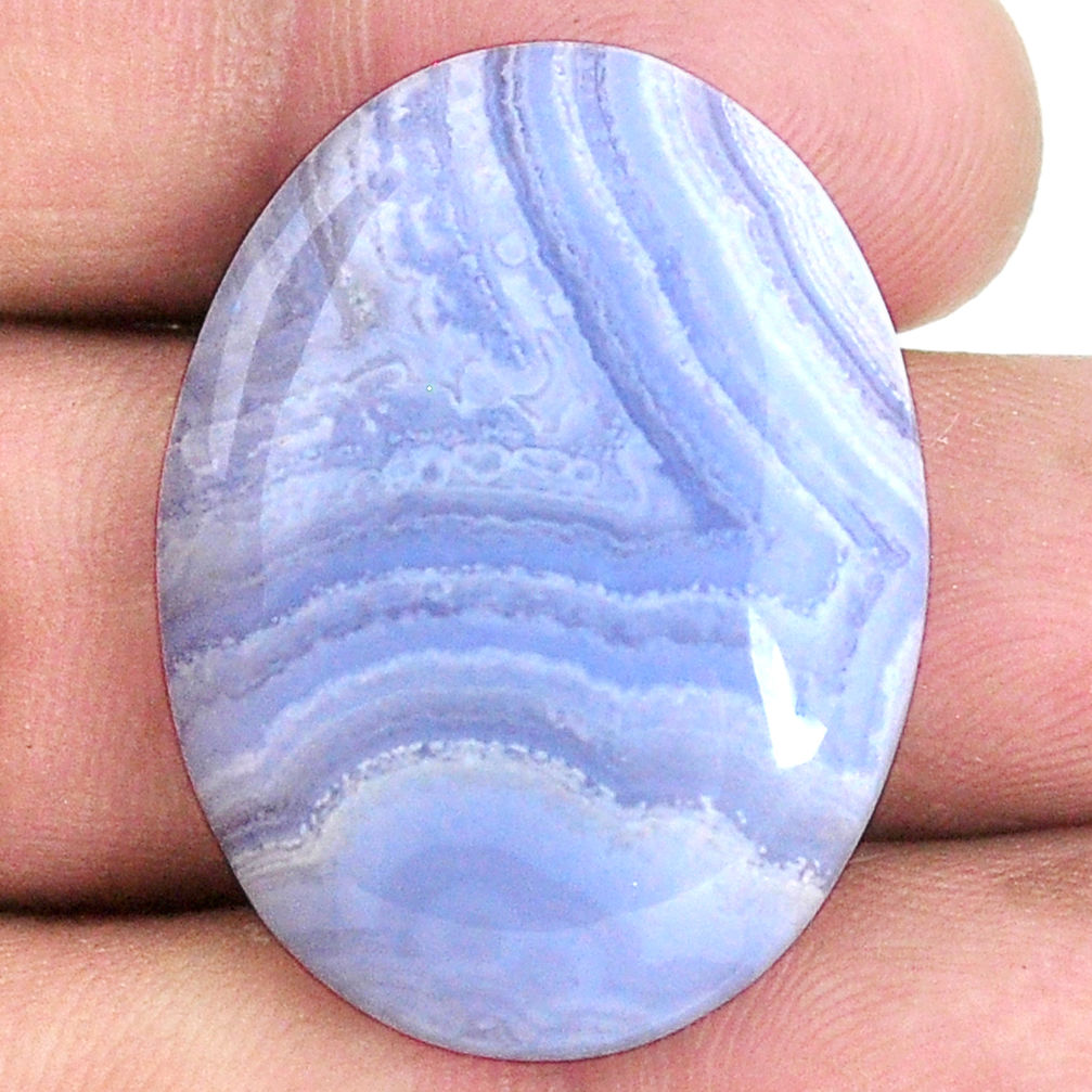 Natural 32.30cts lace agate blue cabochon 31x23 mm oval loose gemstone s20959