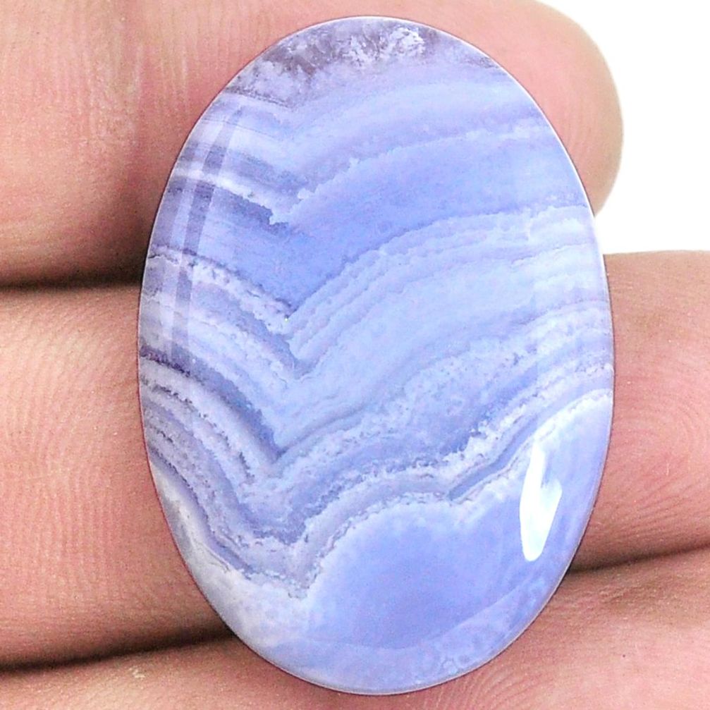 Natural 30.85cts lace agate blue cabochon 32x22 mm oval loose gemstone s20956