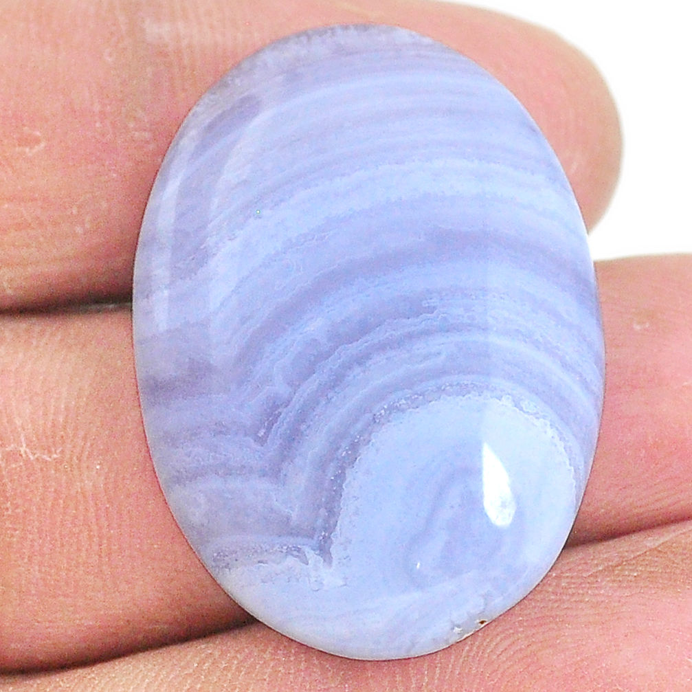 Natural 38.40cts lace agate blue cabochon 32x23 mm oval loose gemstone s22664