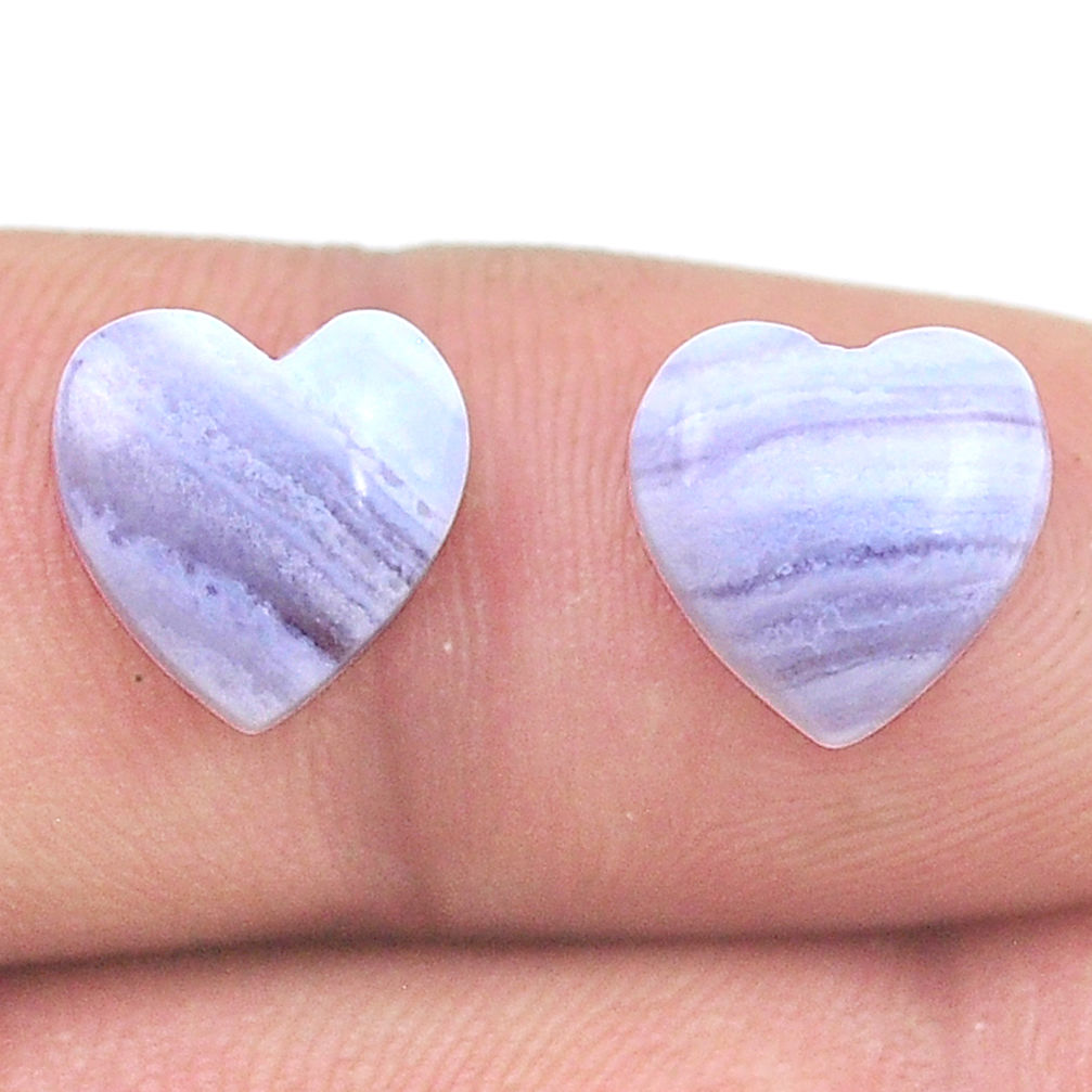 Natural 7.70cts lace agate cabochon 10x10 mm heart pair loose gemstone s26617