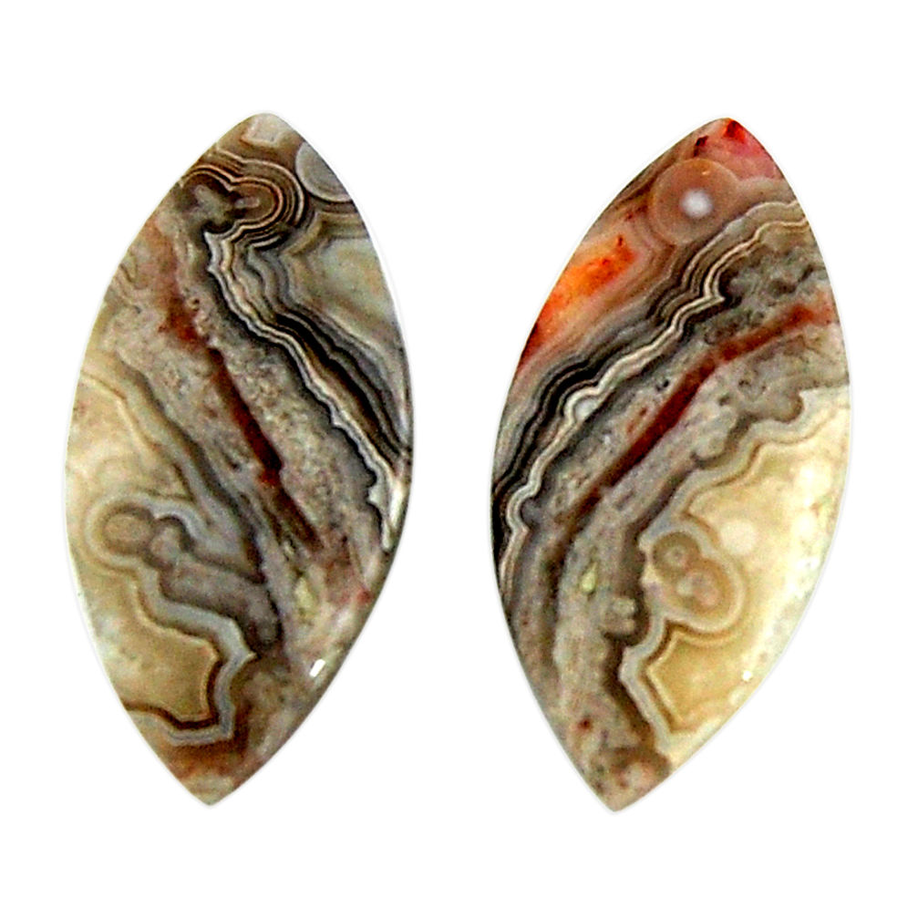 Natural 22.35cts mexican laguna lace agate 27x13 mm pair loose gemstone s18868