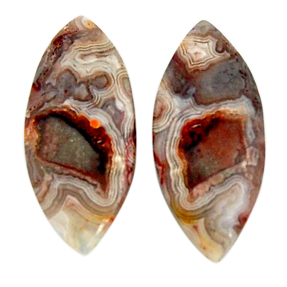 Natural 25.15cts mexican laguna lace agate 28x12.5 mm pair loose gemstone s18872