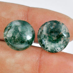 Natural 19.15cts moss agate green cabochon 15x15 mm round loose gemstone s29519