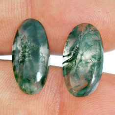 Natural 12.40cts moss agate green cabochon 19x9 mm oval loose gemstone s29520