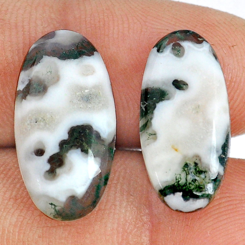 Natural 16.30cts moss agate green cabochon 21x11 mm oval loose gemstone s29503
