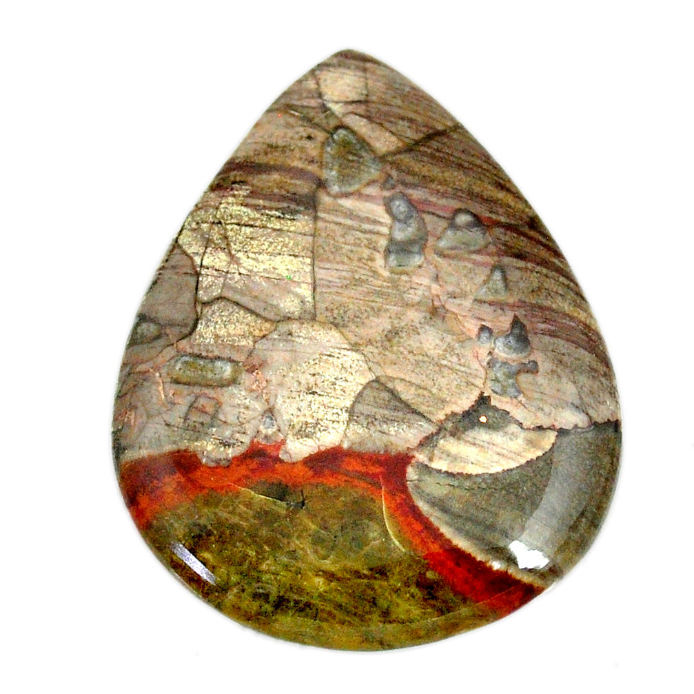 Natural 47.35cts mushroom rhyolite brown 41x31 mm pear loose gemstone s21906