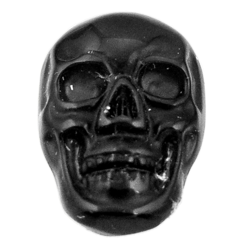 Natural 7.45cts onyx black carving 17.5x12 mm fancy skull loose gemstone s18048