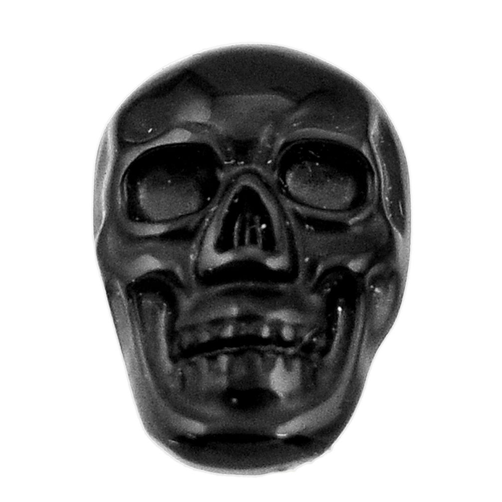 Natural 6.30cts onyx black carving 17.5x12 mm fancy skull loose gemstone s18052