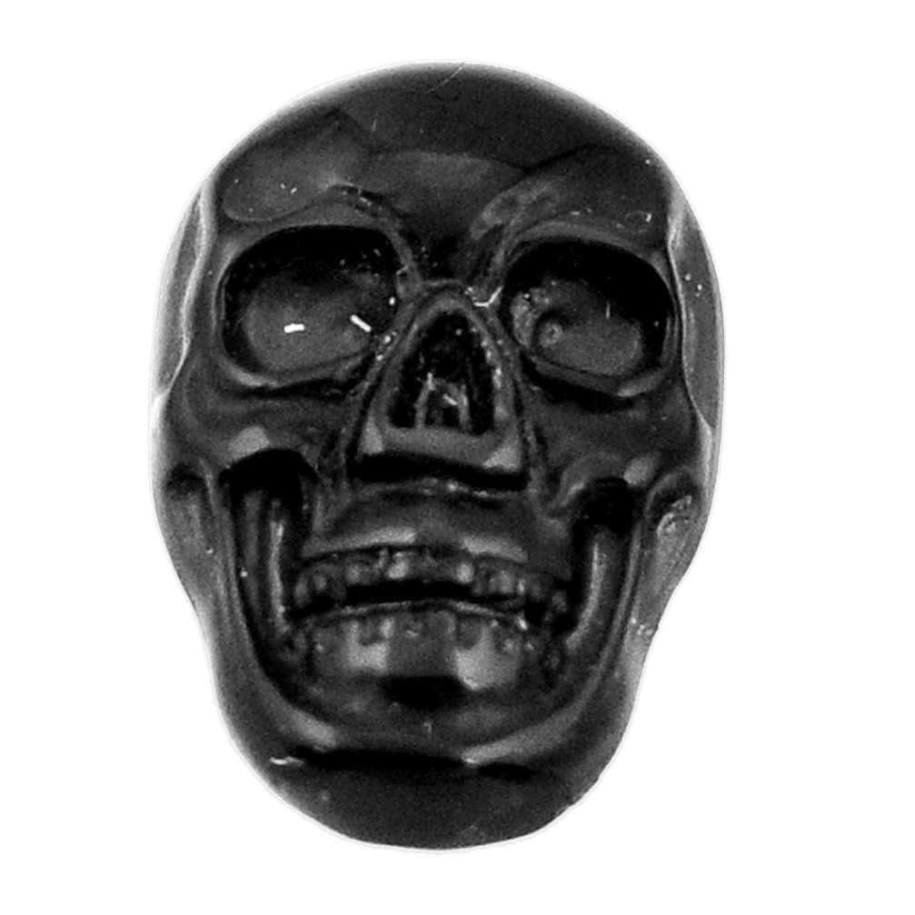 Natural 6.30cts onyx black carving 17.5x12 mm fancy skull loose gemstone s18056