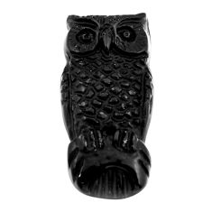 Natural 10.10cts onyx black carving 24x12 mm fancy loose owl gemstone s30145