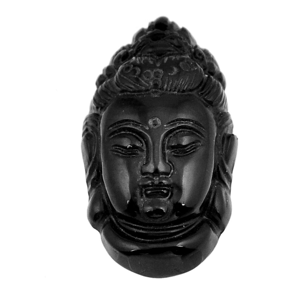 Natural 21.15cts onyx black carving 29x16 mm loose buddha charm gemstone s30043