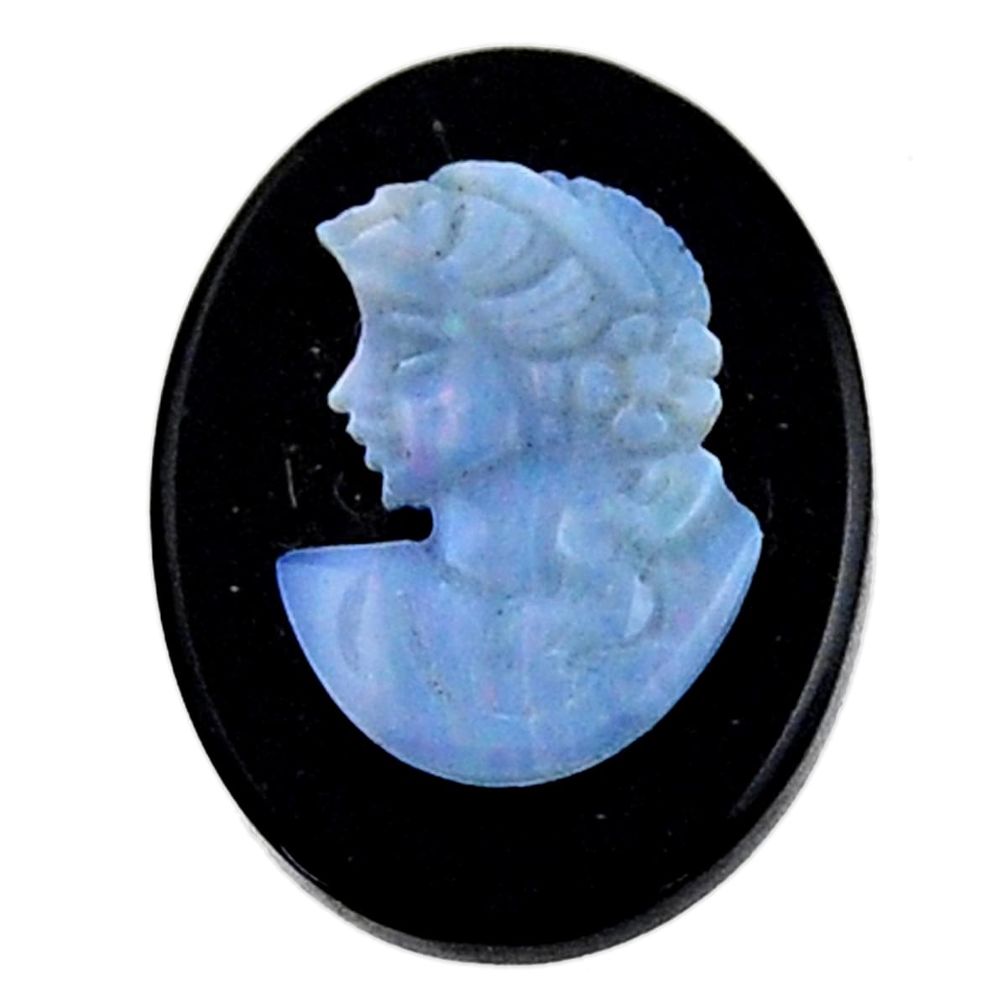 Natural 7.45cts opal cameo on black onyx 20x15mm lady face loose gemstone s18989