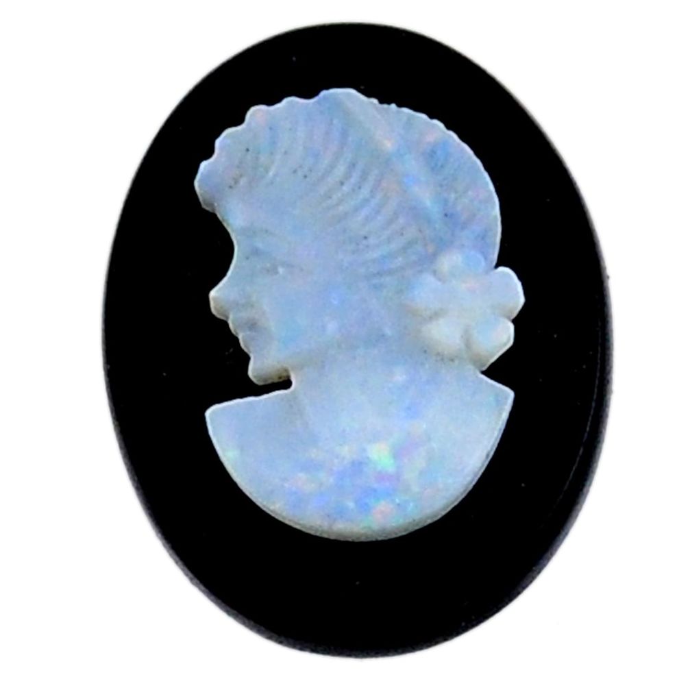 Natural 8.25cts opal cameo on black onyx 20x15mm lady face loose gemstone s18991