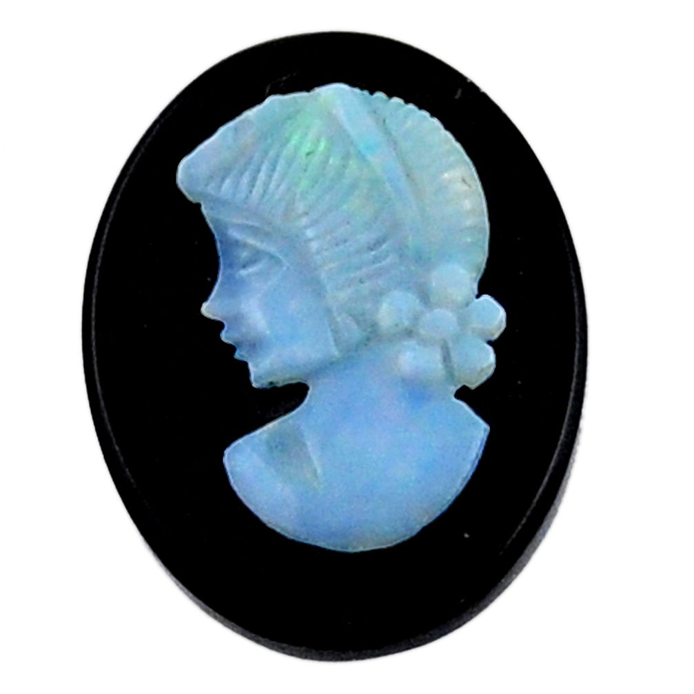 Natural 6.40cts opal cameo on black onyx 20x15mm lady face loose gemstone s18995