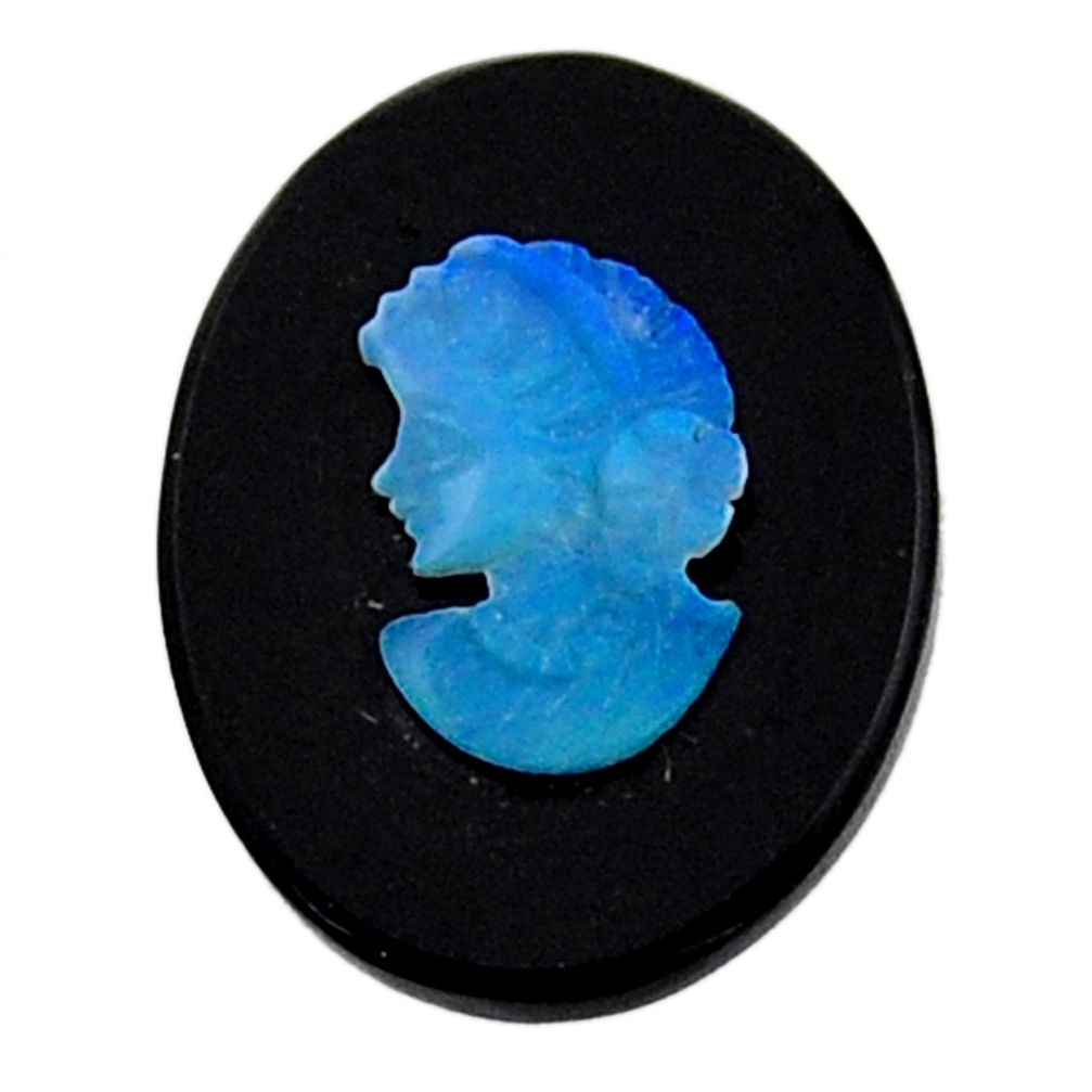 Natural 6.35cts opal cameo on black onyx 20x15mm lady face loose gemstone s18998