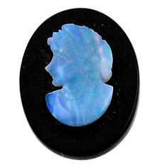 Natural 8.15cts opal cameo on black onyx 20x15mm lady face loose gemstone s18999