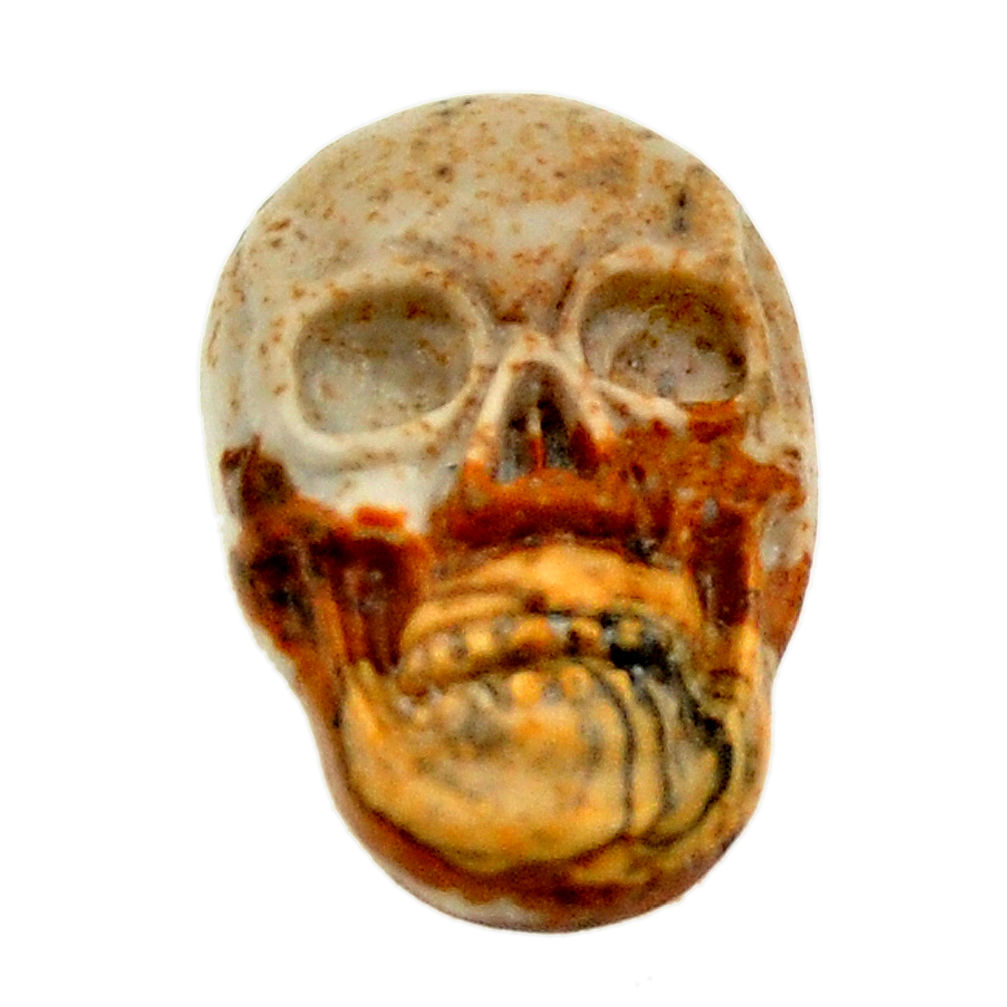 Natural 7.35cts picture jasper brown 17.5x12 mm skull loose gemstone s18209