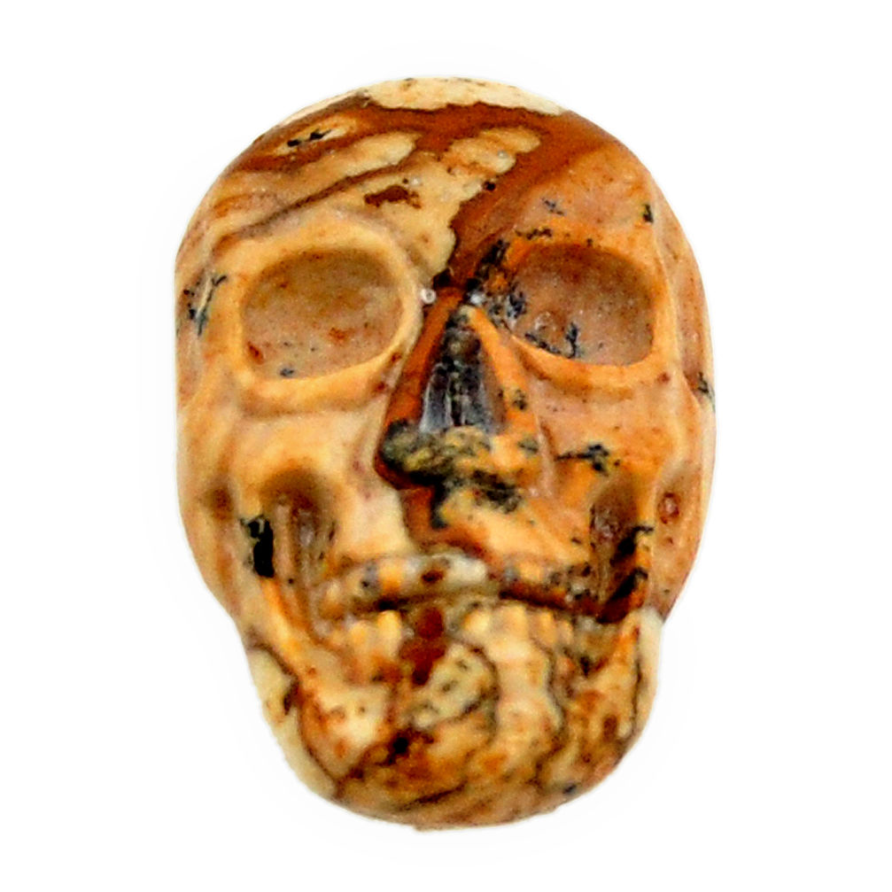 Natural 7.40cts picture jasper brown 17.5x12 mm skull loose gemstone s18214