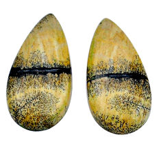 Natural 17.40cts picture jasper cabochon 23x12 mm pair loose gemstone s29252