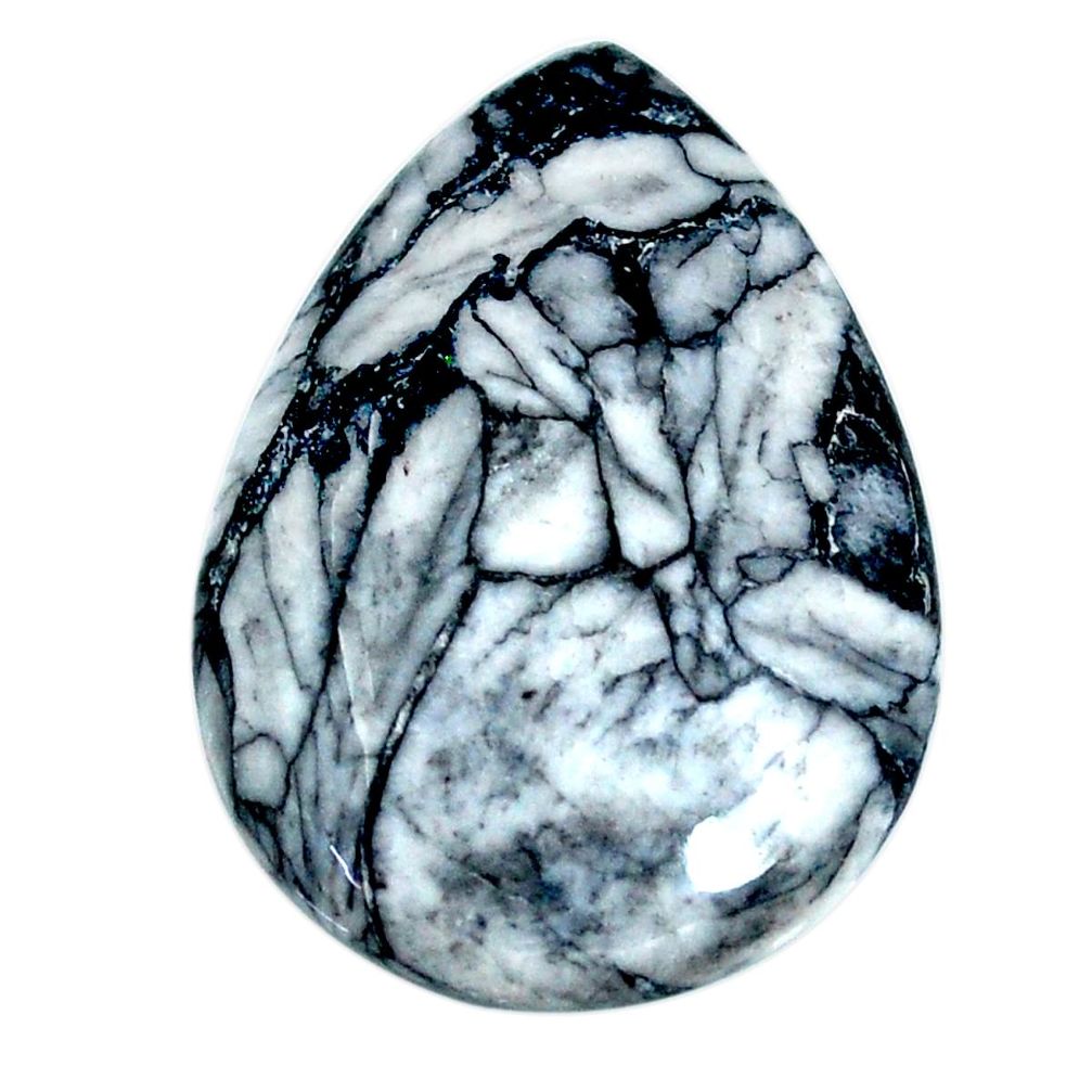 Natural 34.35cts pinolith black cabochon 33.5x23 mm pear loose gemstone s22309