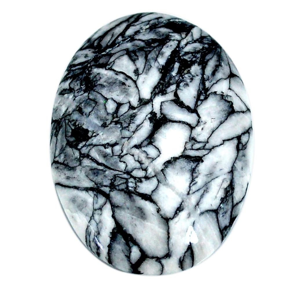 Natural 37.40cts pinolith black cabochon 34x24 mm oval loose gemstone s22316